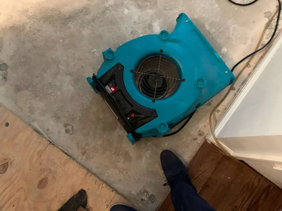 Air mover drying subfloor during Leak Detection & Repair in Lantana